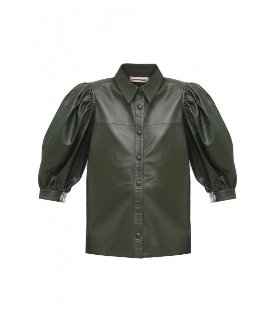 Leather blouse with puff sleeves Leather blouse with puff sleeves