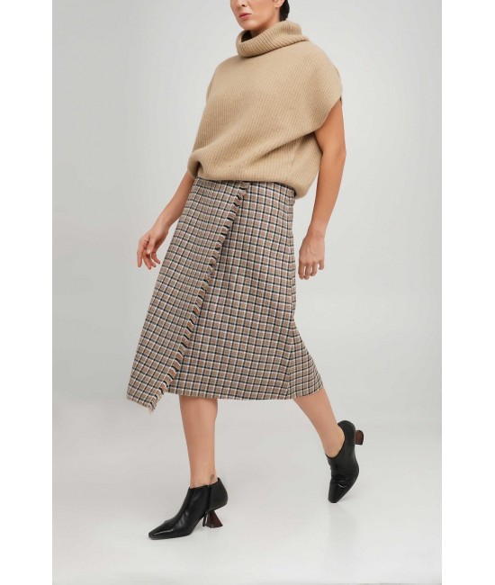 Wool plaid wrap skirt