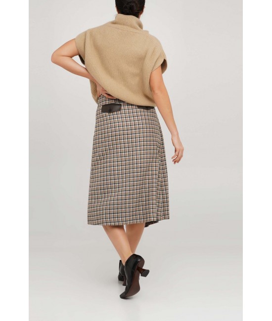 Wool plaid wrap skirt