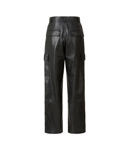 Black vegan leather cargo trousers