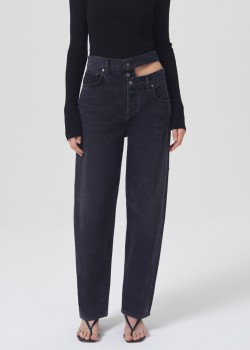 Чорні прямі джинси з боковим вирізом