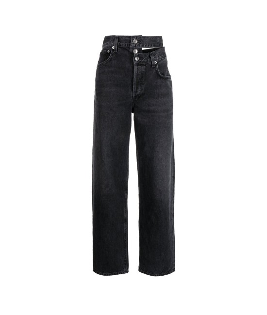 Black straight jeans with side cut-out