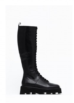 Black leather lace-up boots