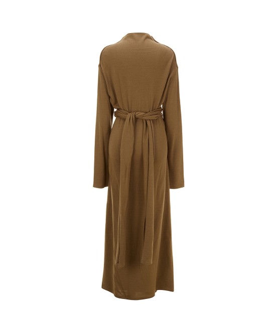 Brown wool dress with belt at the waist