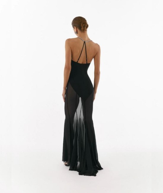 Чорна сукня максі з напівпрозорої тканини Cote d'Azur
