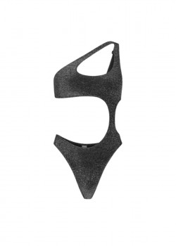 ARIEL Black one-shoulder swimsuit with lurex