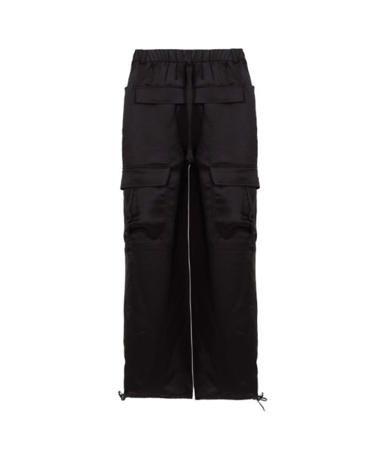 Чорні шовковисті штани-карго з кишенями