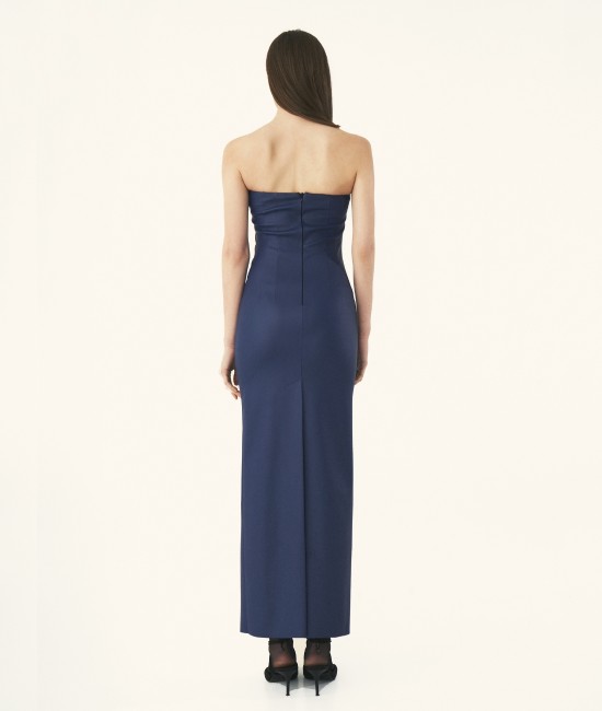 Темно-синее ассиметричное платье из веганской кожи