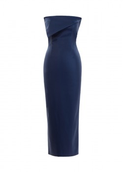 Темно-синя асиметрична сукня з веганської шкіри