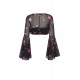 Черная укороченная блузка с цветочным принтом