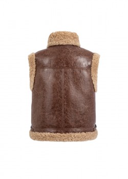 Brown faux-leather reversible gilet
