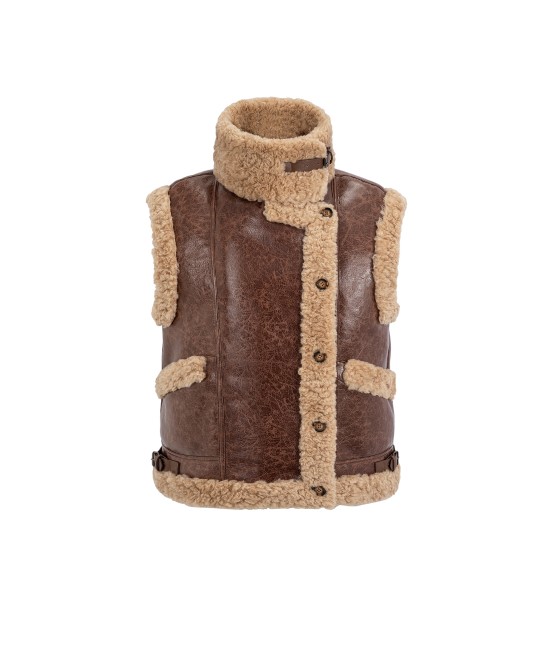Brown faux-leather reversible gilet