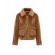 Brown cropped faux-fur jacket