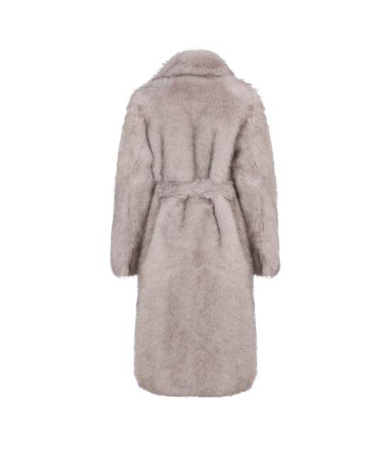 Gray belted faux-fur midi coat