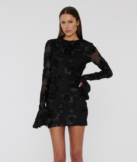 Black lace minidress with open back