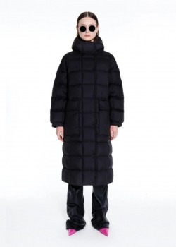 Black hooded poofer coat