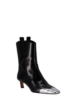 Black leather boots with silver tips