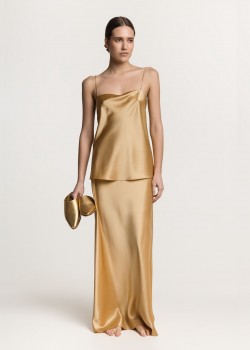 Hanna Gold straight neck silk top