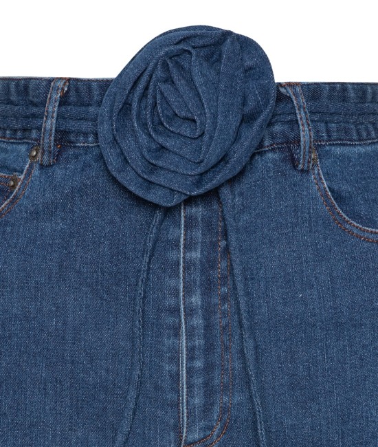 Синяя юбка-макси с поясом с цветочной аппликацией