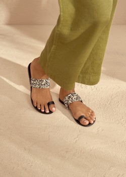 Black raffia sandals