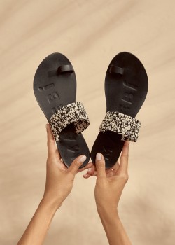 Black raffia sandals