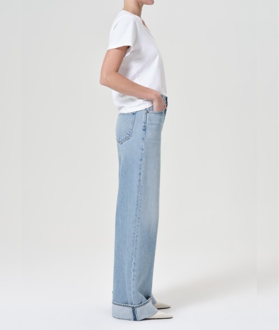 Light blue jeans with dimensional rolled ankle cuffs Light blue jeans with dimensional rolled ankle cuffs