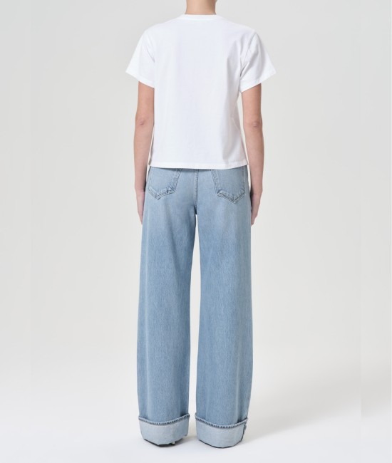 Light blue jeans with dimensional rolled ankle cuffs Light blue jeans with dimensional rolled ankle cuffs