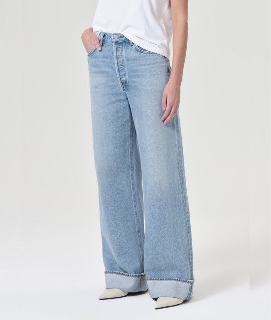 Light blue jeans with dimensional rolled ankle cuffs Light blue jeans with dimensional rolled ankle cuffs