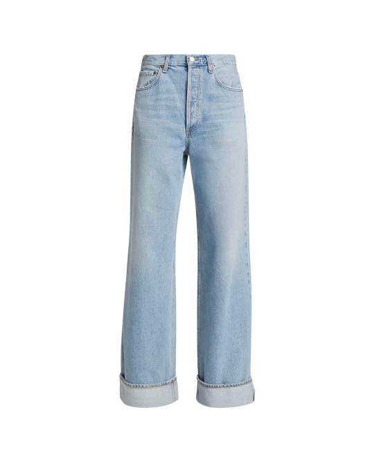 Light blue jeans with dimensional rolled ankle cuffs Light blue jeans with dimensional rolled ankle cuffs