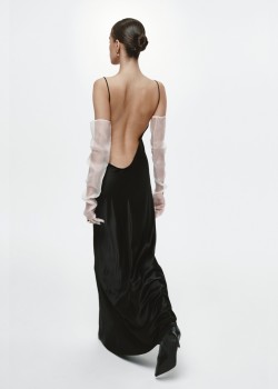 Dafne Black open-back silk-satin maxi dress
