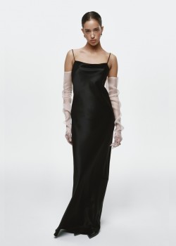 Dafne Black open-back silk-satin maxi dress