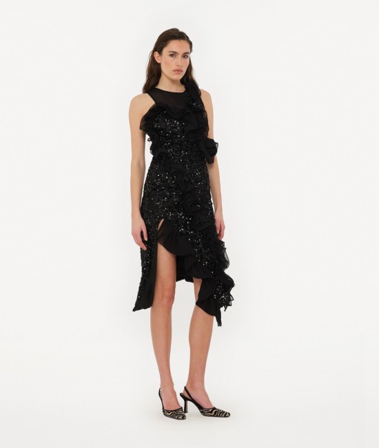 Black midi ruffle sequins dress Black midi ruffle sequins dress