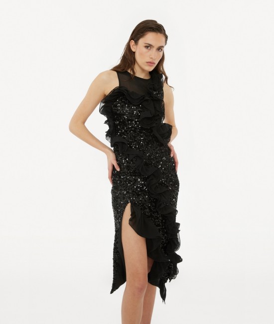 Black midi ruffle sequins dress Black midi ruffle sequins dress