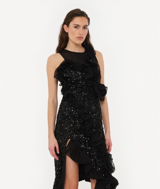 Black midi ruffle sequins dress Black midi ruffle sequins dress
