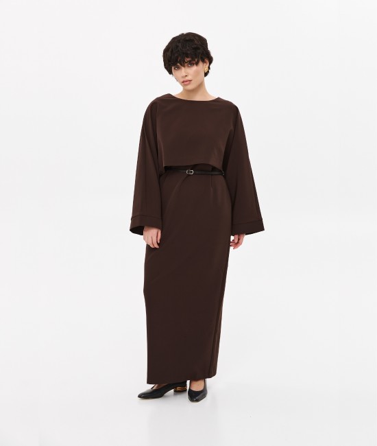Brown blouse with round neckline Brown blouse with round neckline